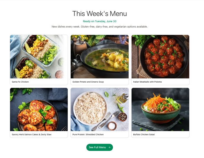 KitchenStack storefront — this week's menu the customer sees